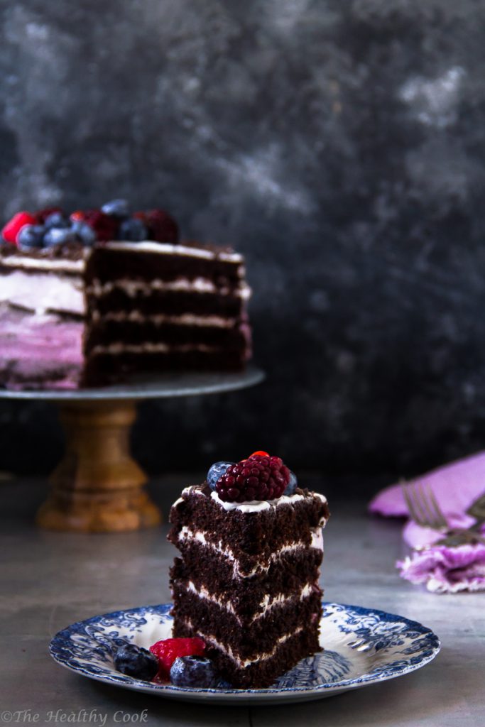 Vegan berry ombre cake with whole wheat flour