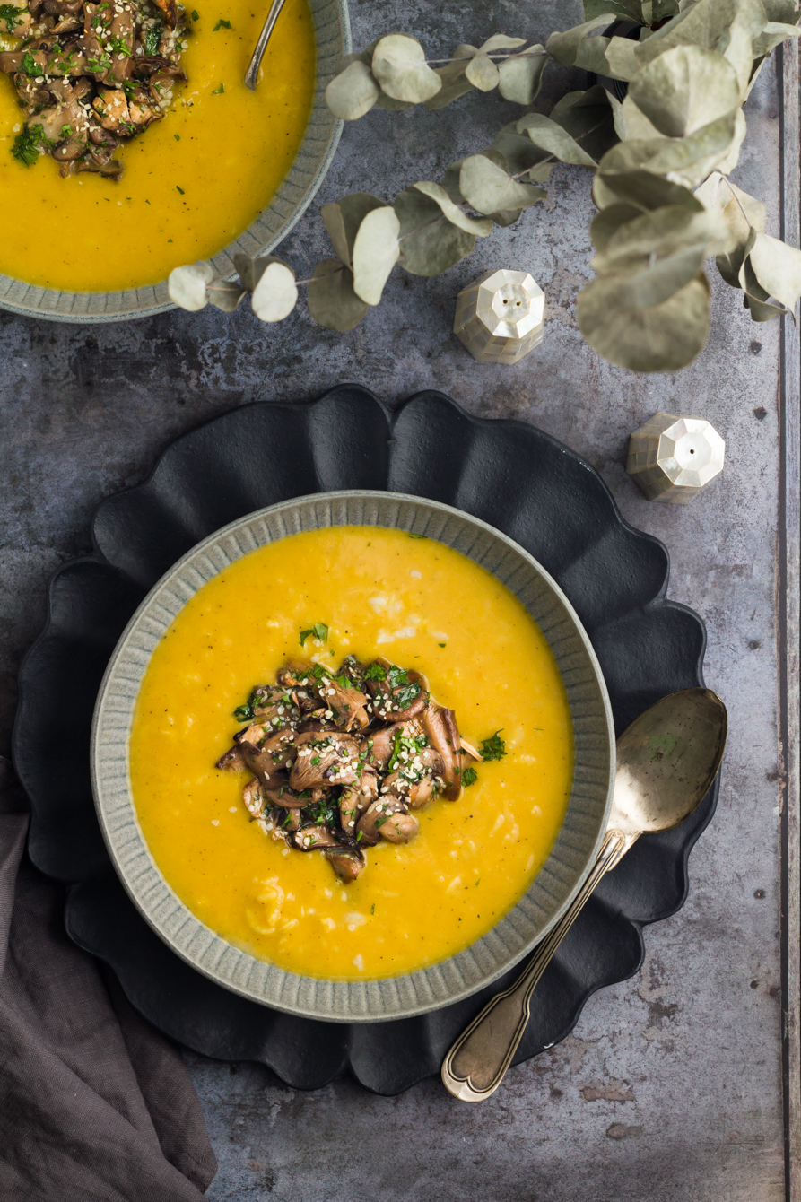 Pumpkin & Rice Soup with Mushrooms